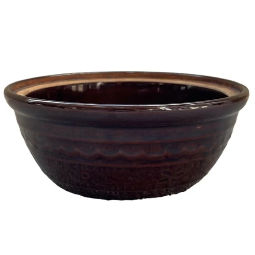 Vintage MarCrest Pottery Brown Stoneware Floral Mixing Bowl Antique Home Decor